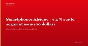 Smartphones d'entrée de gamme sur un étal en Afrique, illustrant la contraction du marché