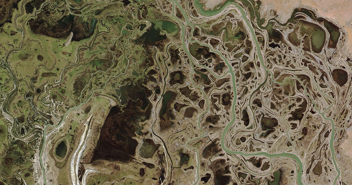 Vue satellitaire du delta intérieur du Niger dans la région de Mopti, où se trouve le camp de Dioura
