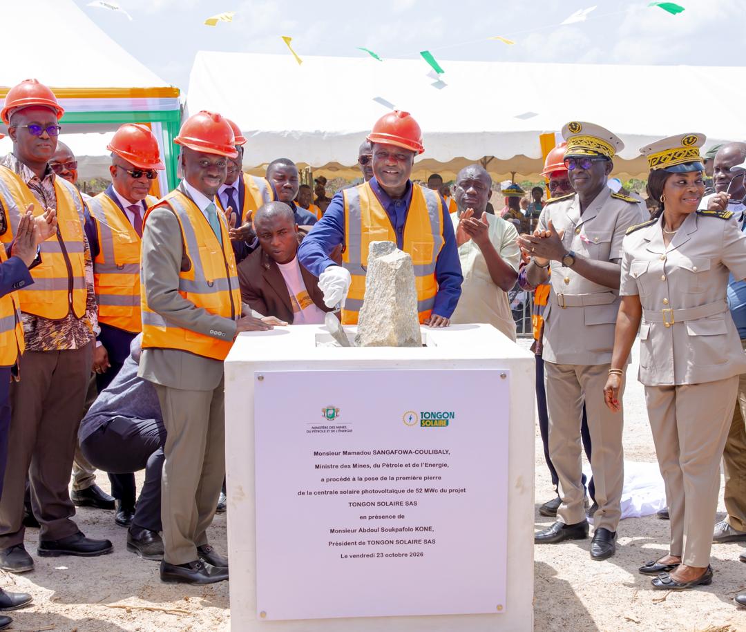 centrale solaire — Mix Energetique : Le Ministre Sangafowa-Coulibaly Pose la Premiere Pierre de la Centrale Solaire de T