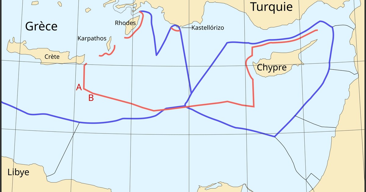 Carte des revendications de l'accord maritime Libye-Turquie et des zones grecques en Méditerranée orientale