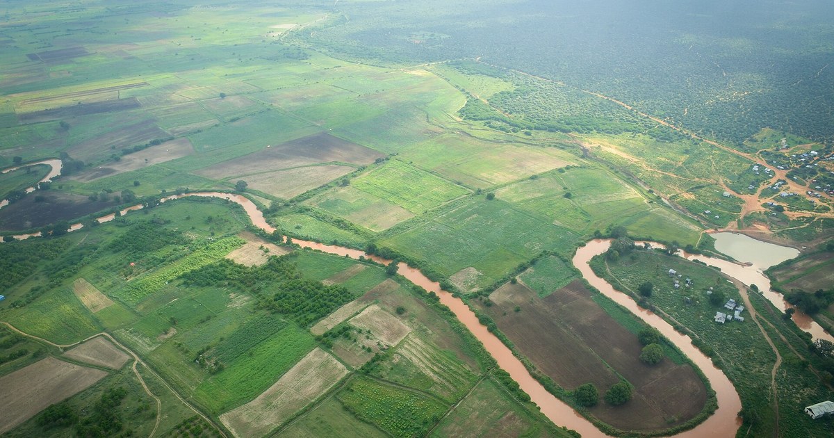 Inondations en Somalie : vue aérienne du fleuve Shabelle et des terres agricoles près de Beledweyne, Hirshabelle