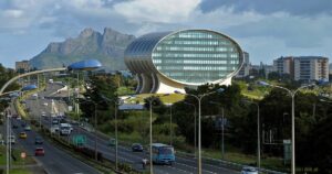 Immeuble de la MCB à Ébène, près de Port-Louis, quartier d'affaires de Maurice, 50e du Global Innovation Index 2026
